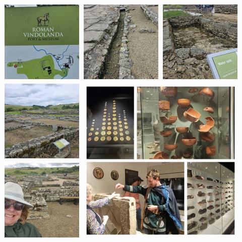 a montage of images of Alex Iles leading a tour at Vindolanda Roman fort