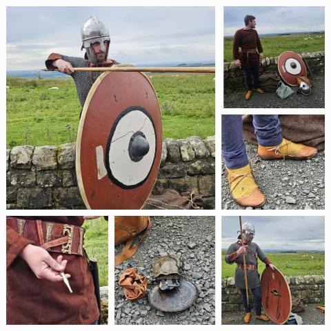 a montage of images of Alex Iles in late Roman armour and equipment