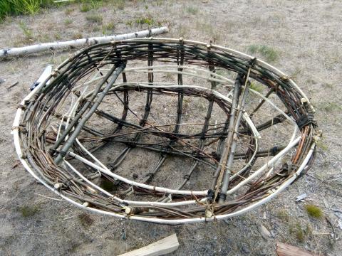 Basketry coracle frame, made of locally gathered willow, alder and birch.