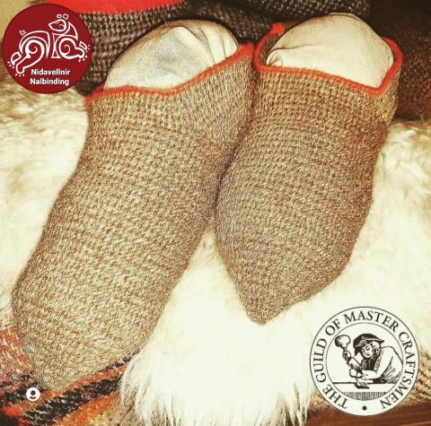 Brown wool York stitch Viking Socks reconstruction